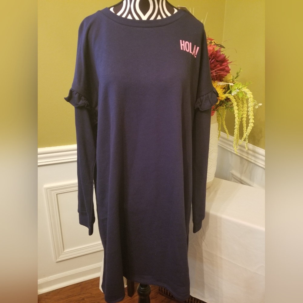 NEW Thereabouts HOLA Long Sleeve Sweater Dress Girls Navy 3XL Plus Flutter